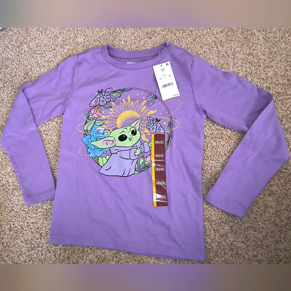 💎BNWT Star Wars Baby Yoda Kids Lavender Long Sleeve Tee (size 6/6X or S)
